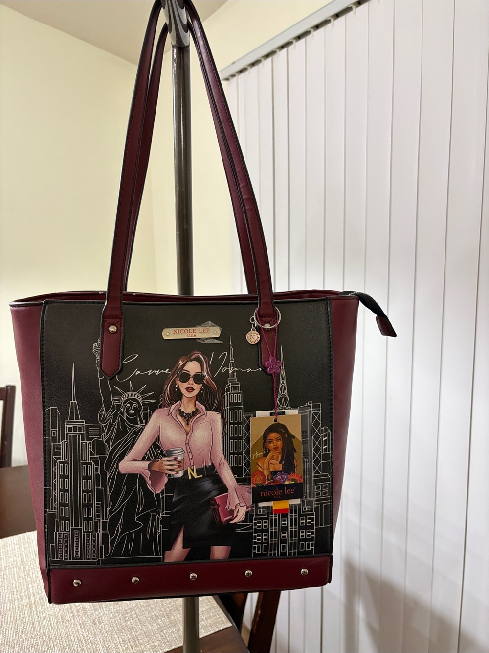 Nicole Lee Burgundy and Black City Fashion Tote